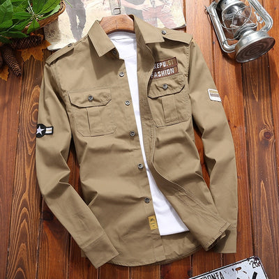 Khaki Casual Slim Fit with Pocket Long Sleeve Vintage Jacket